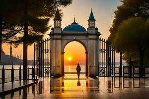 Sonnenuntergang beim das Moschee von Istanbul. KI-generiert foto