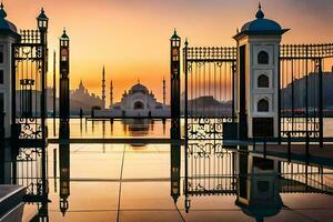 das Tore von das Moschee beim Sonnenuntergang. KI-generiert foto