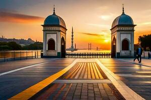 Sonnenuntergang Über das Bosporus Brücke. KI-generiert foto