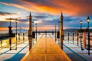 Sonnenuntergang auf das Bosporus Brücke im Istanbul, Truthahn. KI-generiert foto
