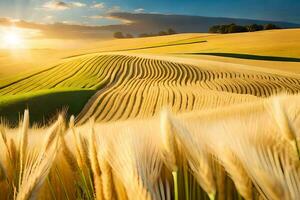 ein Feld von Weizen ist gezeigt im das Sonne. KI-generiert foto