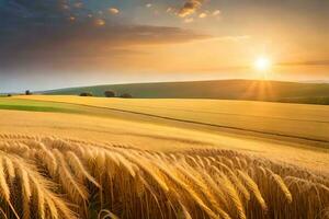 golden Weizen Feld beim Sonnenuntergang. KI-generiert foto