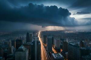 ein Sturm Wolken Über Neu York Stadt. KI-generiert foto