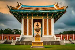 das golden Pagode im das Mitte von ein Park. KI-generiert foto