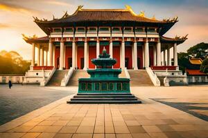 das Chinesisch Tempel ist im das Mitte von ein Park. KI-generiert foto