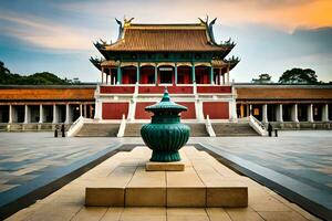 das Chinesisch Tempel ist im das Mitte von ein Hof. KI-generiert foto