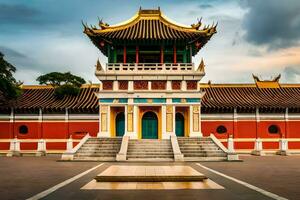 das Chinesisch Tempel im das Mitte von ein Park. KI-generiert foto