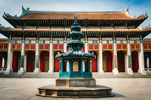 das Chinesisch Tempel im das Mitte von ein Hof. KI-generiert foto