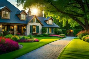 ein schön Zuhause mit ein schön Garten. KI-generiert foto
