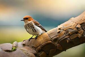 ein klein Vogel ist Sitzung auf ein Baum Ast. KI-generiert foto