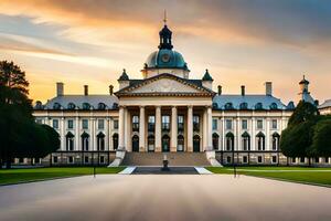 das Gebäude von das Universität von Breslau beim Sonnenuntergang. KI-generiert foto