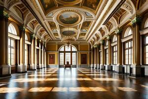 das großartig Halle von das königlich Palast im Budapest. KI-generiert foto