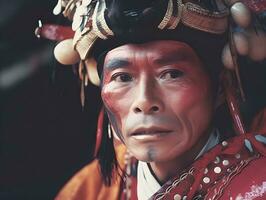 asiatisch Mann im traditionell Kleidung ein generativ ai Porträt foto