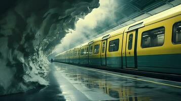 hoch Geschwindigkeit Zug im ein nebelig Tunnel ai generativ foto