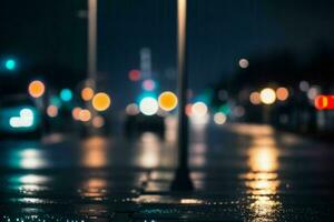 Regentropfen und Straßenlichter beim Nacht. Hintergrund. ai generativ Profi Foto
