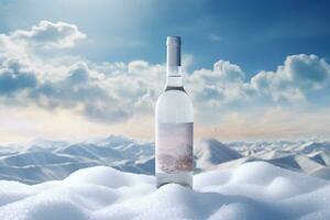 Attrappe, Lehrmodell, Simulation von Luxus Wein Flasche auf ein natürlich Stil Hintergrund foto