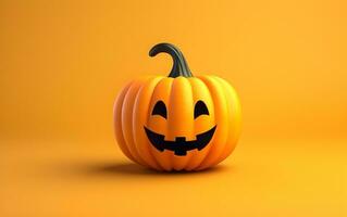 Halloween Kürbis auf Orange Hintergrund 3d machen ai generativ foto