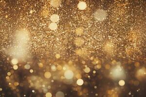 abstrakt Bokeh Beleuchtung Hintergrund. Weihnachten und Neu Jahr Ferien Hintergrund, golden funkeln Jahrgang Beleuchtung Hintergrund. Gold und Silber, ai generiert foto