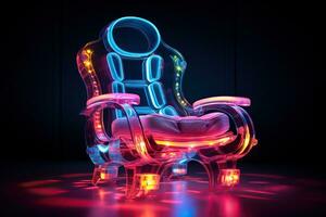 Musical Stuhl im Neon- Licht. Musik- Konzept foto