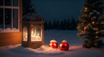 ai generativ ein beschwingt gemütlich Laterne Dekoration Weihnachten Nacht foto