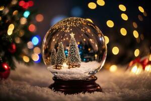 ai generativ beschwingt gemütlich atemberaubend Winter Weihnachten Baum Innerhalb klar Kristall Ball foto
