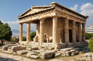 uralt Konstruktion im Athen, uralt Agora von Athen im Griechenland schön Sonnenuntergang. ai generiert. foto