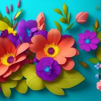 das Blumen- modisch abstrakt Hintergrund mit 3d Papier Blumen. ai generiert. foto