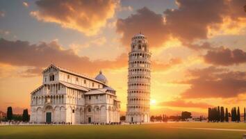 das berühmt gelehnt Turm schön Sonnenuntergang im Pisa, Italien. ai generiert. foto