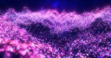 lila Wellen von Energie Partikel magisch glühend hoch Technik futuristisch Licht Punkte abstrakt Hintergrund foto