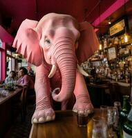Rosa Elefant beim das Bar. generativ ai. foto