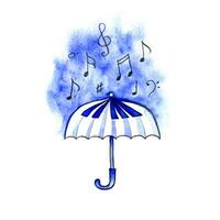 Aquarell Musical Anmerkungen und Regenschirm. foto
