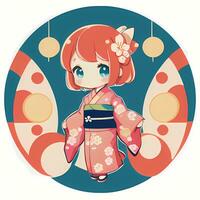 süß kawaii Chibi Anime Mädchen Aufkleber süß japanisch Yukata Kimono einfach bunt Hintergrund foto