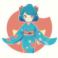 süß kawaii Chibi Anime Mädchen Aufkleber süß japanisch Yukata Kimono einfach bunt Hintergrund foto