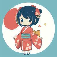 süß kawaii Chibi Anime Mädchen Aufkleber süß japanisch Yukata Kimono einfach bunt Hintergrund foto