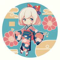 süß kawaii Chibi Anime Mädchen Aufkleber süß japanisch Yukata Kimono einfach bunt Hintergrund foto