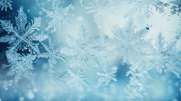 Schnee Muster auf Glas. Winter Frost. Eis Kristalle oder kalt Winter Hintergrund ai generativ foto