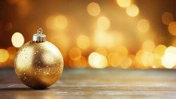 Weihnachten Ball auf abstrakt Gold Hintergrund. ai generativ Weihnachten Banner foto