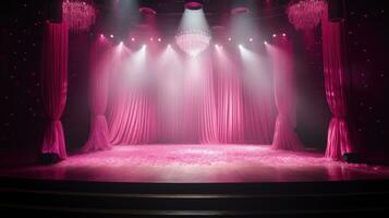 Bühne Licht und Rosa funkeln Beleuchtung auf Boden. abstrakt Hintergrund. ai generativ foto