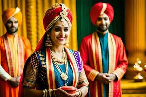 indisch Hochzeit Zeremonie mit Braut und Bräutigam. KI-generiert foto