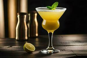 Cocktail im ein Glas mit ein Zitrone Scheibe. KI-generiert foto