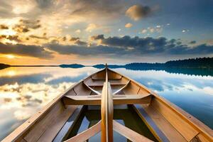 ein Boot auf das See beim Sonnenuntergang. KI-generiert foto