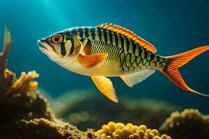 ein Fisch Schwimmen im das Ozean. KI-generiert foto