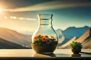 ein Terrarium im ein Glas Vase. KI-generiert foto