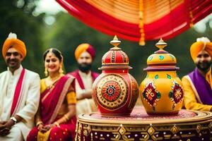 indisch Hochzeit Zeremonie im Indien. KI-generiert foto