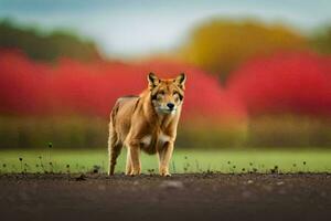 ein Hund Stehen im das Mitte von ein Feld. KI-generiert foto