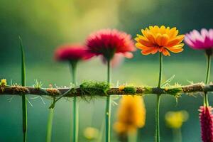 bunt Blumen auf ein Kabel. KI-generiert foto