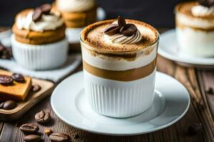 Cappuccino mit ausgepeitscht Sahne und Kaffee Bohnen. KI-generiert foto