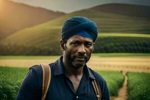 ein Mann tragen ein Turban im ein Feld. KI-generiert foto