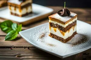 ein Stück von Kuchen auf ein Platte. KI-generiert foto