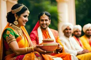 indisch Hochzeit Zeremonie im Delhi. KI-generiert foto